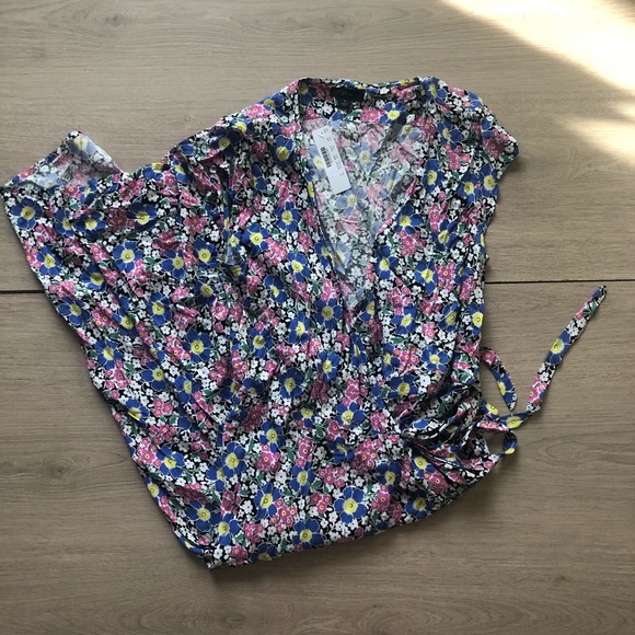 J. Crew | Blue Floral Wrap Soft Rayon Midi Dress - Picture 2 of 6